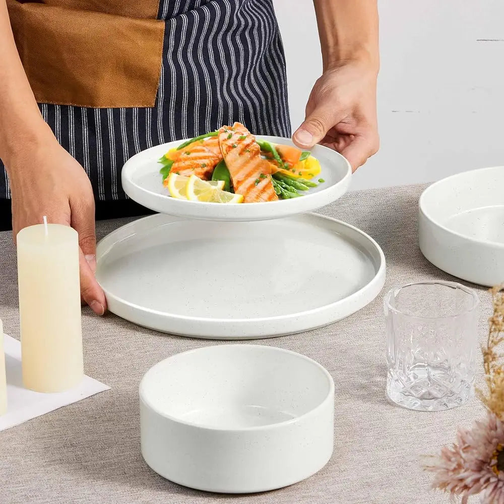 24 Piece Dinnerware Sets With Pasta Bowls For 6, Dinner Salad Plates And Cereal Serving Bowls, Stoneware Dishes Dinner Ware For