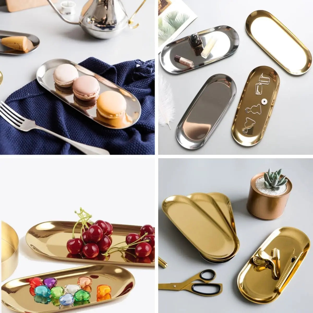 [Hot Deal!]Stainless Steel Decorative Tray, Set of 2, 9 Inch Long, Jewelry Dish Cosmetics Organizer Bathroom Clutter Serving Pla