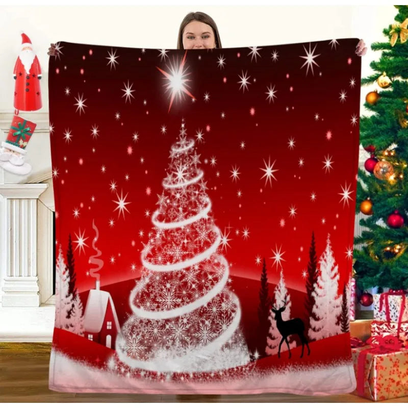 Christmas tree deer blanket holiday blanket warm and comfortable blanket, suitable for sofa home decoration