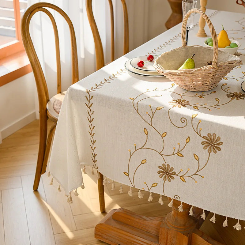 Modern Minimalist White Tablecloth, INS Style Cotton Linen Fabric, Fresh Rectangular Waterproof Dining/Desk Cover
