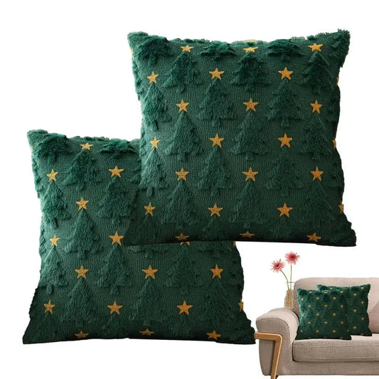 Christmas Cushion Covers Green Christmas Tree With Golden Star Square Pillowcase Holiday Home Decoration Winter Holiday Soft