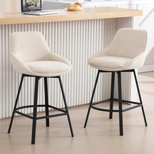 Swivel Counter Stools Set of 2, Modern Counter Height Barstools with Low Backs & Metal Legs