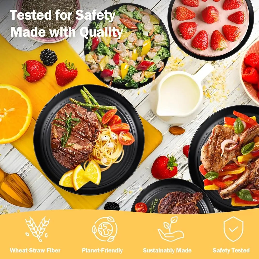 Liyh 24Pcs Wheat Straw Dinnerware Sets Unbreakable Dinner Plates And Bowls Set Bla Plastic Dinnerware Set Lude 12Pcs Wheat