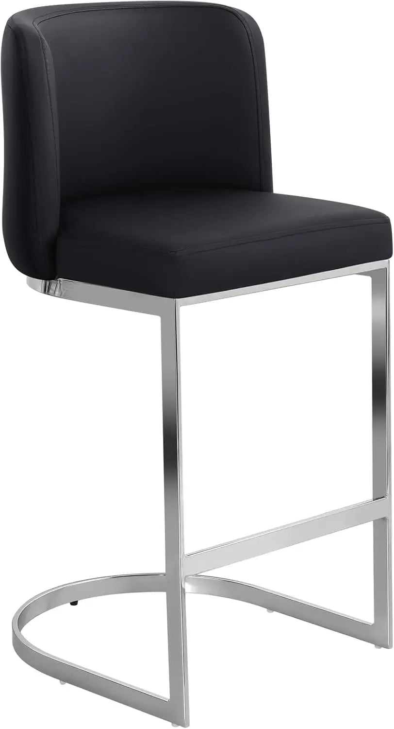 Counter Height Bar Stools Set of 3, Modern 26" Counter Stools with Back and C-Shaped Metal Frame, Upholstered Faux Leather