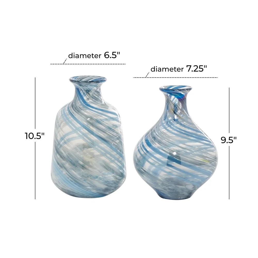 Unique Handmade Blown Glass Vases Set of 2 Round Shape Modern Decor Indoor Accent Contemporary Spaces