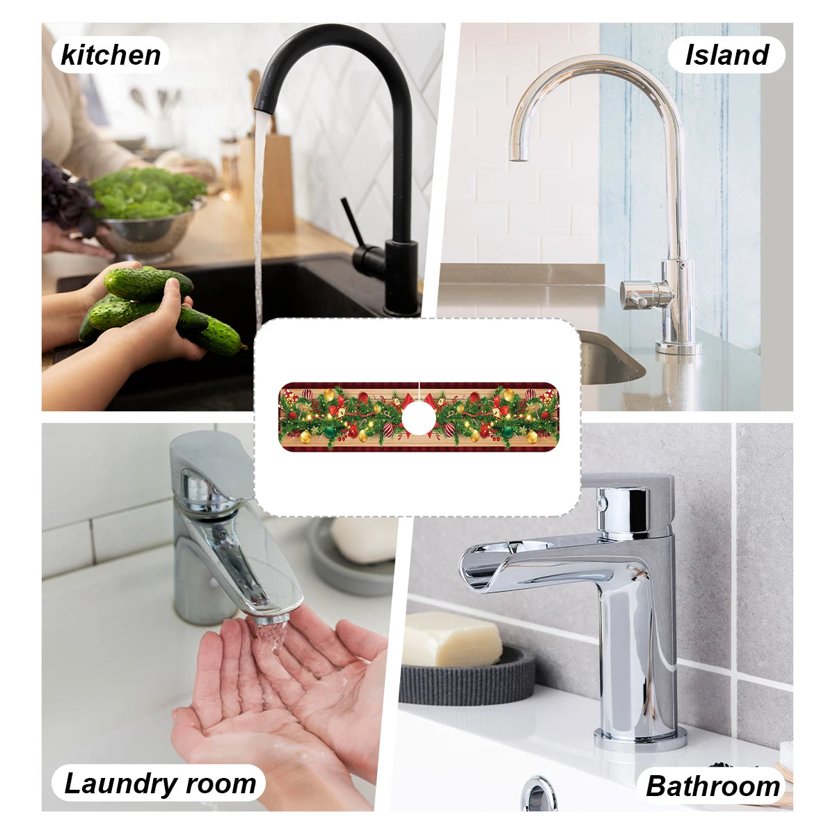 2025 Christmas Kitchen Absorbent Mat - Sink Faucet Mats for Home Navidad Decor & Xmas Ornaments