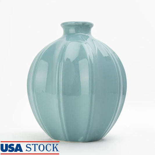 Blue Ceramic Oval Vase Decorative Piece Indoor Display Home Accent Flower Arrangement