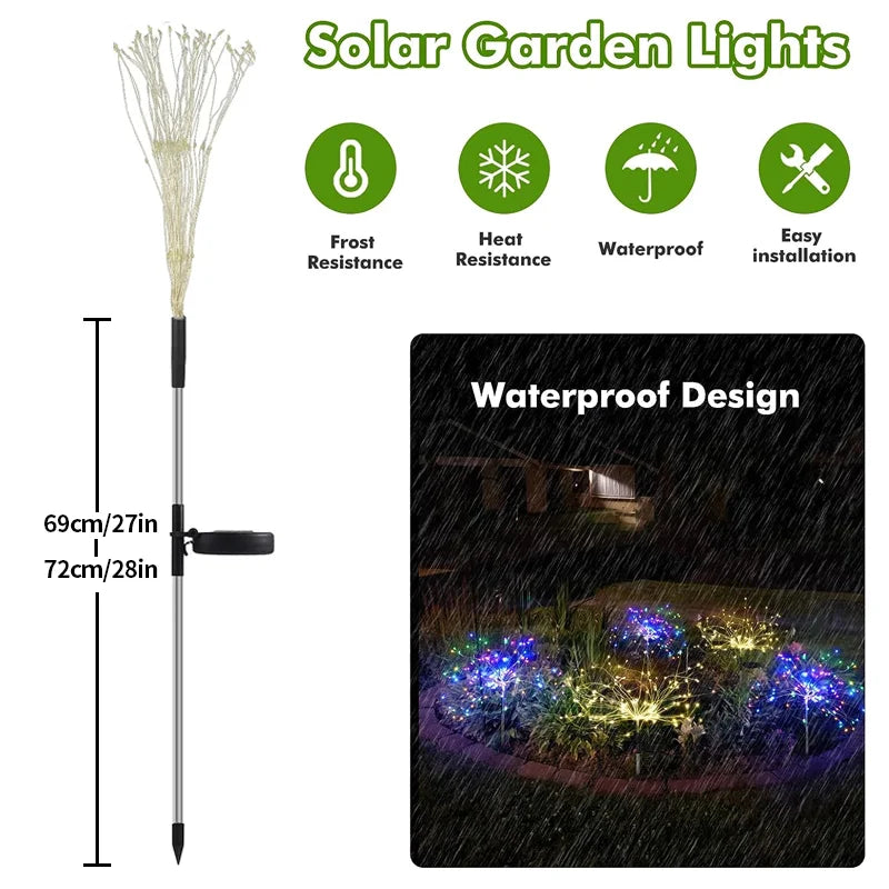 Solar Garden Lights, Firework Light Outdoor 360 LED Solar Waterproof Decorative Starburst Lights Landscape Lamp 18 Hours