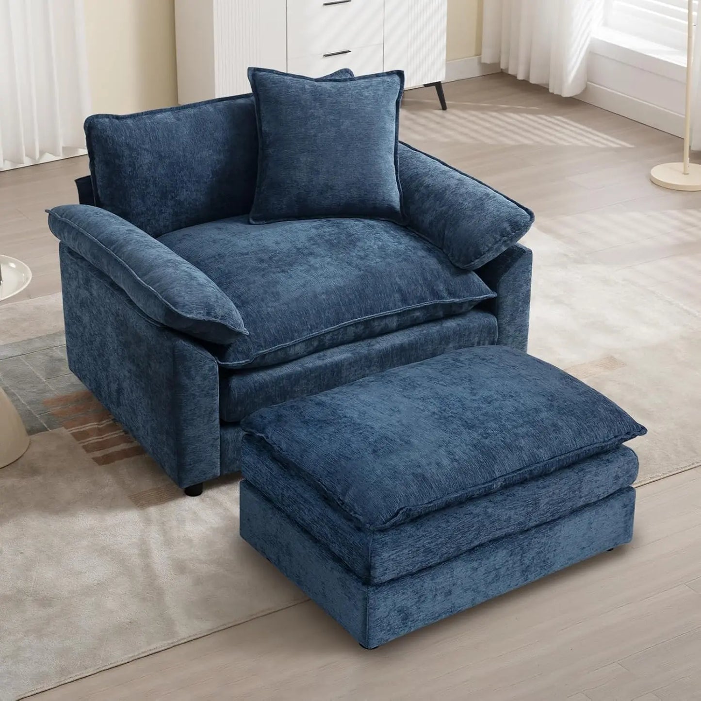 Modern Oversized Chair Set of 2, Comfy Chenille Accent Chair Large Upholstered Armchair with Extra Thick and Deep Seat Lounge