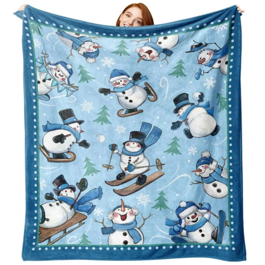 Winter ski snowman pine tree snowflake blanket, suitable for children's boys and girls gifts, suitable for bedding sofa