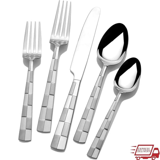 20-Piece Stainless Steel Flatware Set Service 4 Dishwasher Safe Frosted Polished Design Easy Care Dining Essentials
