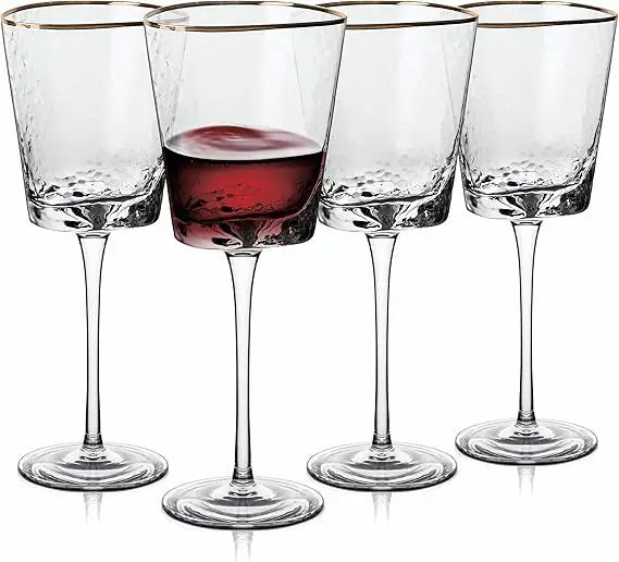 Amalfi Style Triangular Glassware Set with Gold Rims - 4 Piece Wine Glasses