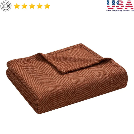 Cozy Herringbone Woven Throw Blanket Decorative Accent Soft Polyester Acrylic Viscose Machine Washable Lightweight Warm Unisex