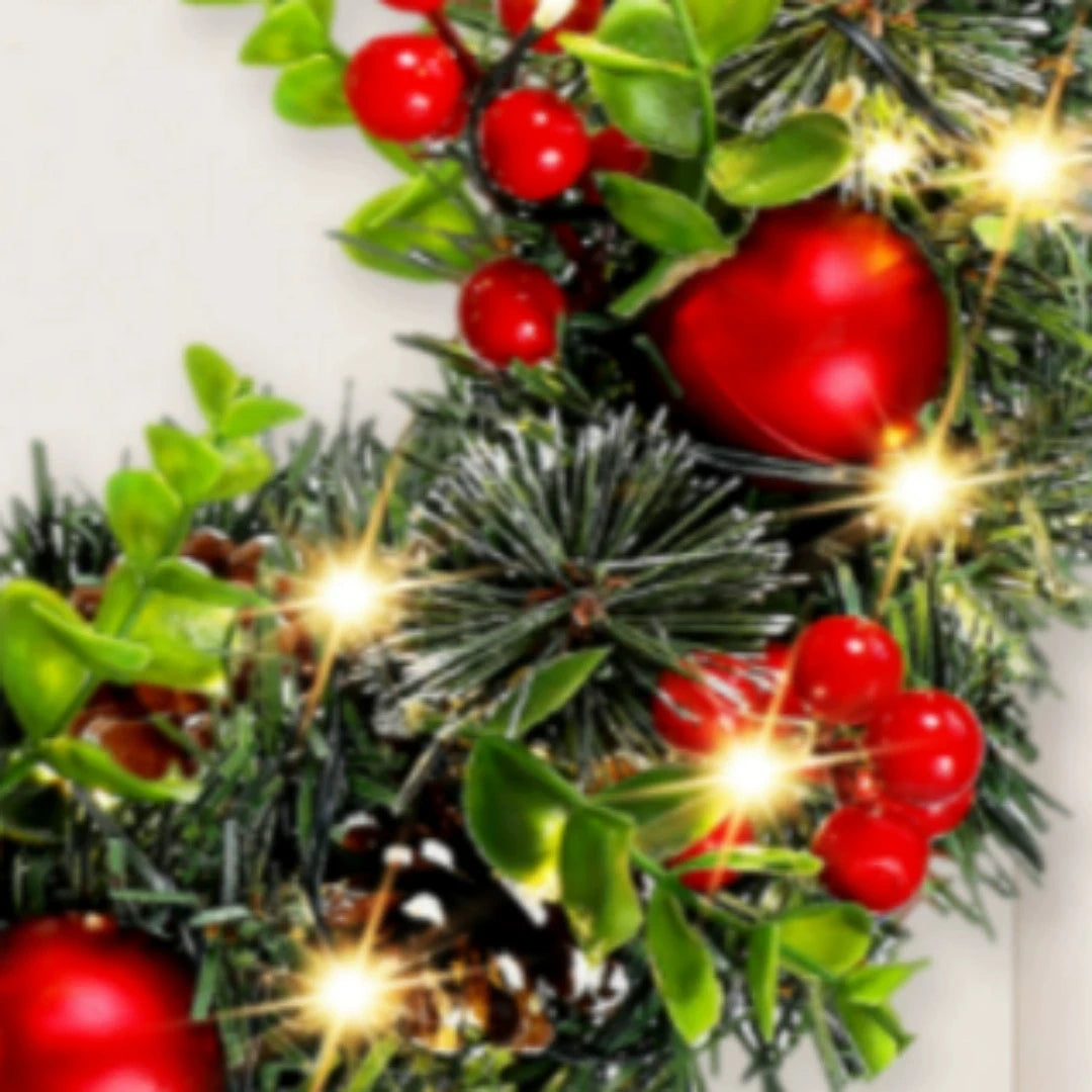 Elegant Red Christmas Wreath LED PVC Red Fruit Christmas Wreath Window Door Wall Ornament Decorations Home Halloween Decor Gifts