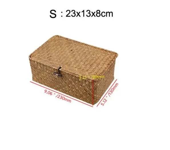 Handmade Seagrass Woven Storage Box Seaweed Storage Finishing Basket with Lid Sundry Bath Cosmetic Towel Container mx01161829