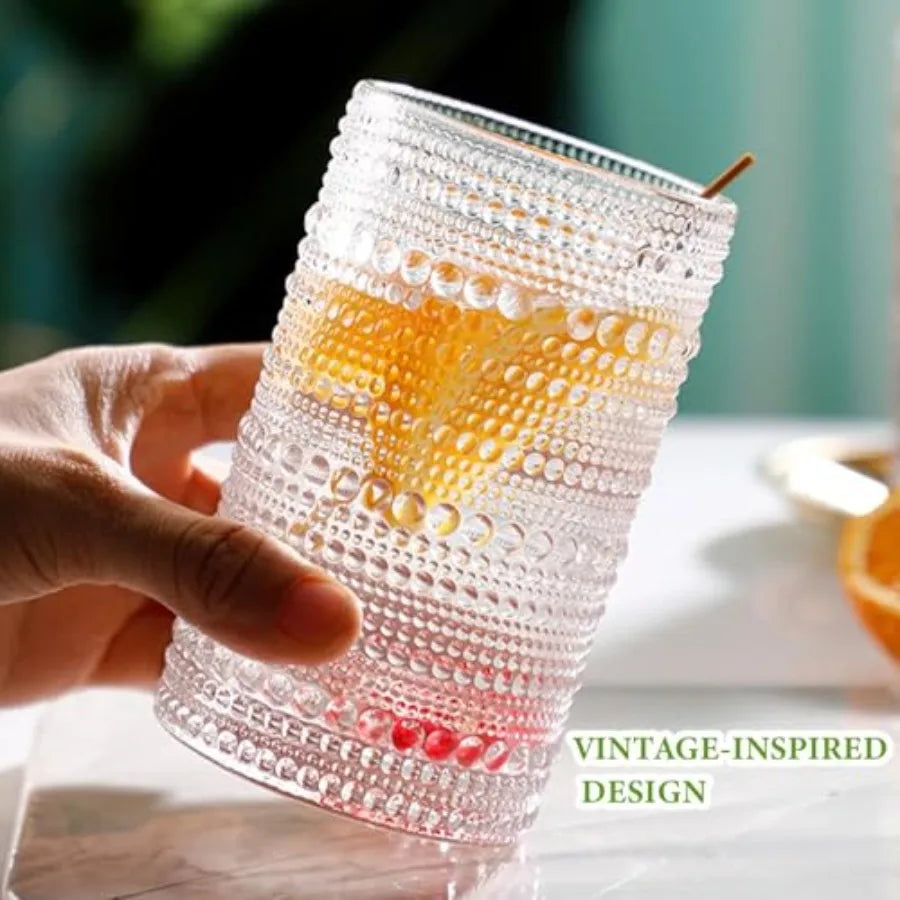 Vintage Hobnail Drinking Glasses Set of 8: 12 oz Highball Glasses and 10 oz Cocktail Glasses for Kitchen Bar Beer Juice Cocktai