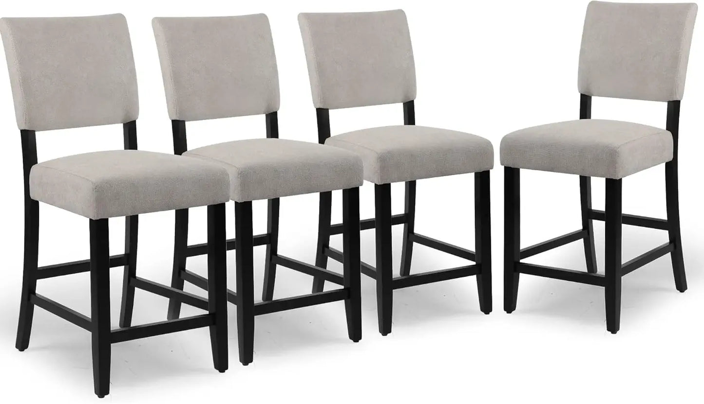 24 Inches Counter Height Bar Stools Set of 4, Upholstered Barstools with Wood Legs, Island Chairs for Kitchen Counter