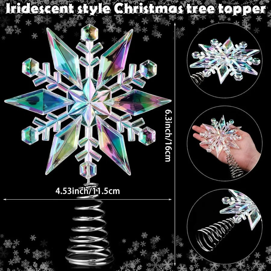 6 Inch Mini Christmas Iridescent Snowflake Tree Topper Acrylic Snowflake Toppers Xmas Ornament Trees Decor Iridescent Tree Topp