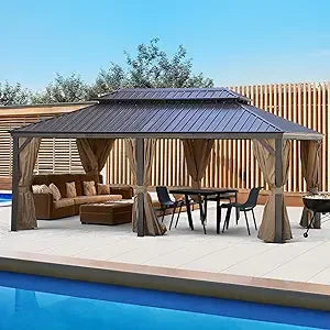10 * 10FT Patic Gazebo with Steel Canopy,Outdoor Permanent Hardtop Gazebo Canopy for Patio, Garden, Backyard