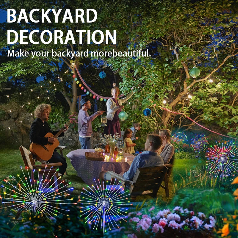 Solar Garden Lights, Firework Light Outdoor 360 LED Solar Waterproof Decorative Starburst Lights Landscape Lamp 18 Hours