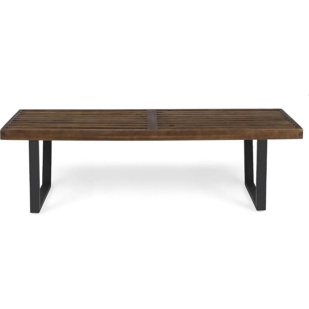 JOA Patio Dining Bench, Acacia Wood with Iron Legs, Modern, Contemporary, Dark Brown and Black