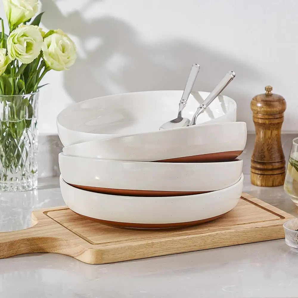 48 Oz Pasta Bowls Set Of 4, Large Salad Serving Bowls For Kitchen, Ceramic Soup Bowls Pasta Plates For Dinner, Microwave