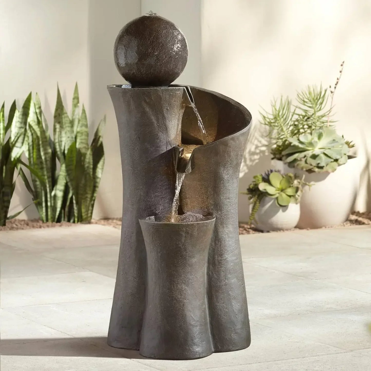 [XMSJ-Limited Stock, Buy Now!]39 1/2" High Large Modern Zen Indoor Outdoor Decor Faux Stone Floor Fountain with Light LED Waterf