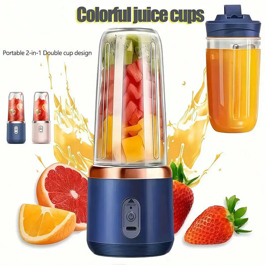 Portable Dual-Cup USB Juicer with Wireless Charging | Mini Electric Blender for Smoothies & Shakes