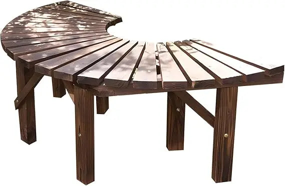 Wrap Around Tree Bench, Outdoor Curved Wooden Seat Semicircular Backrest Design for Gardens Patios Backyards Lawn