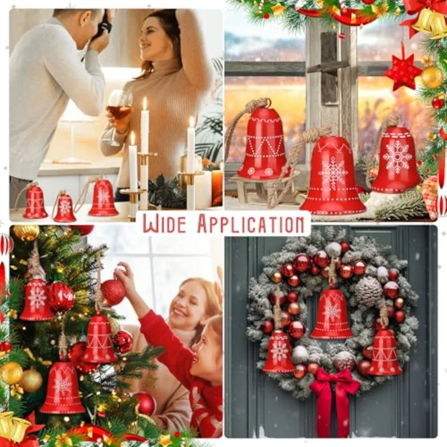 3 Set Christmas Snowflake Cow Bells Decor Large Red Metal Bell Ornaments for Rustic Holiday Outdoor Home Decoration Winter Wind