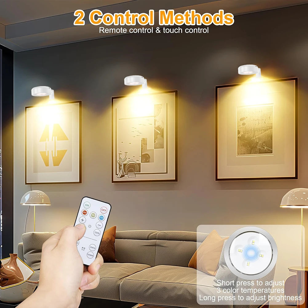LED Wall Sconces Light Touch Control Remote 3 Colors & RGB LED Spotlight Wall Lights Wireless Picture Light Recharge Night Light