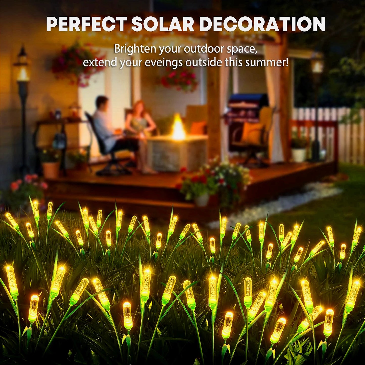 4/8 Set Solar Cattail LED Lights - Outdoor IP44 Waterproof, Auto-On Dusk, Swaying Firefly Glow, Garden Porch Holiday Decor