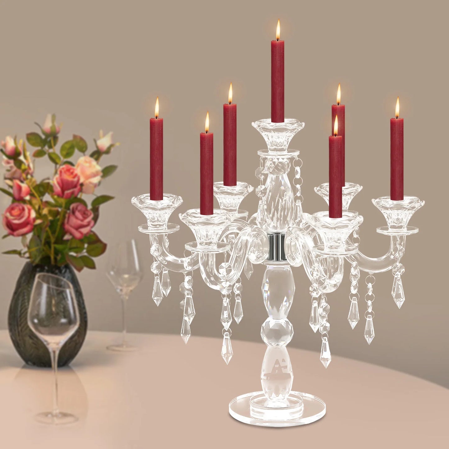 7-Arm Elegant Crystal Candelabra – Sturdy Candle Holder with Stable Base, Ideal for Weddings, Dinners & Home Decor