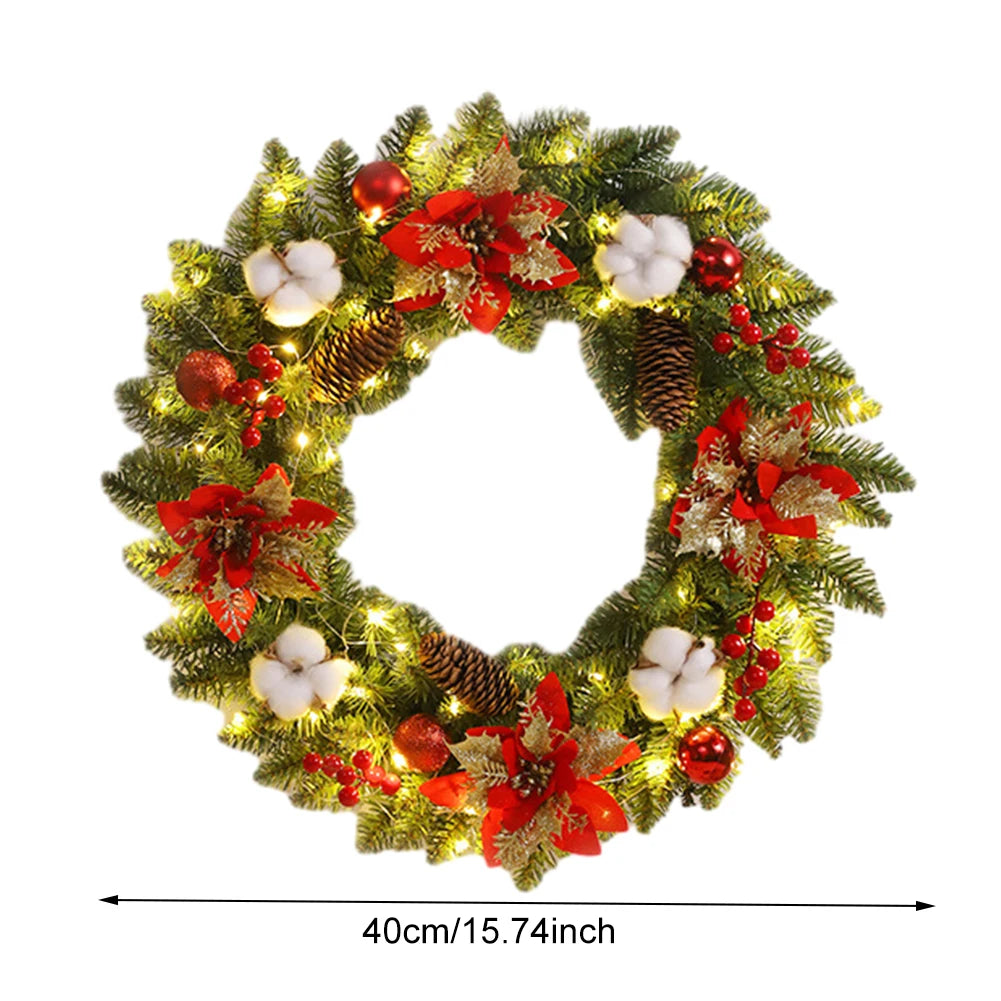 Christmas Hanging Decorations with Spruce Pine Cones Berry Ball 40CM Garland Decoration PVC Light Up for Wall Front Door Window