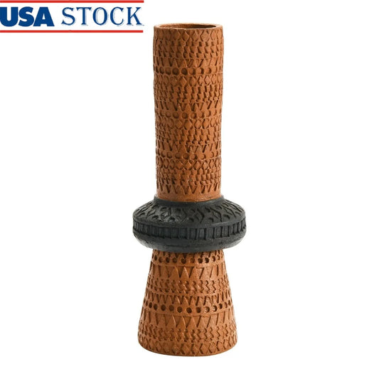 Handmade Debossed Terracotta Vase Floral Plant Holder Boho Decor Creative Home Accent Unique Decorative Piece Dried Flowers