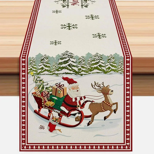 Christmas Reindeer Sleigh Table Runner 13x72 Ih Santa Claus Sleigh Xmas Trees Seasol Winter Kitchen Dinning Table Decoration fo
