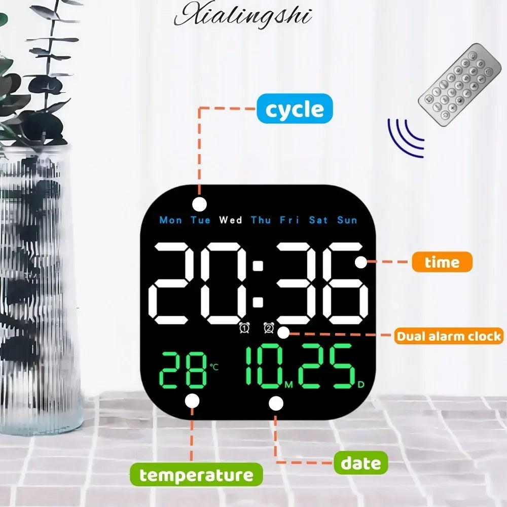 Multifunctional LED Digital Wall Clock Adjustable Dimming Date Day Of Week Temp Display Electronic Alarm Home Room Decoration