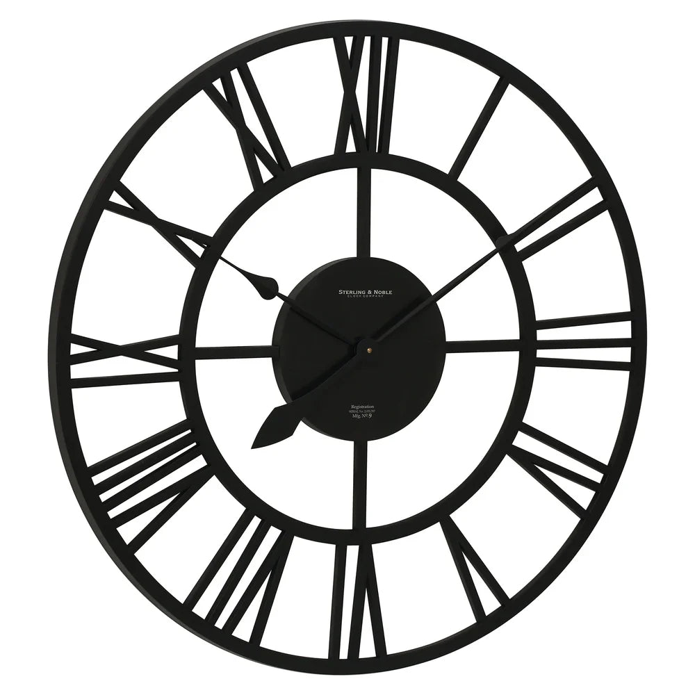 30inch Decorative Wall Clock Roman Numeral Design Battery Operated Elegant Matte Black Durable Home Accent Easy Installation