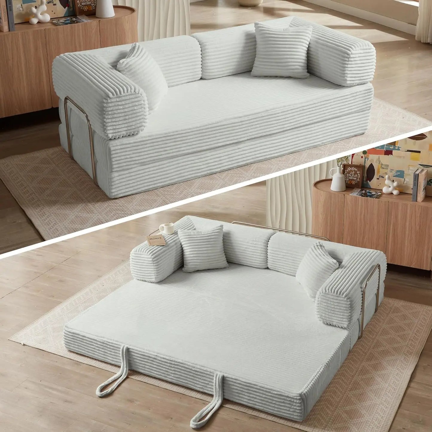 Sofa Bed 4-in-1 Boneless Couch Oversized Corduroy Upholstered Sleeper Sofa with Loveseat Couches for Living Room