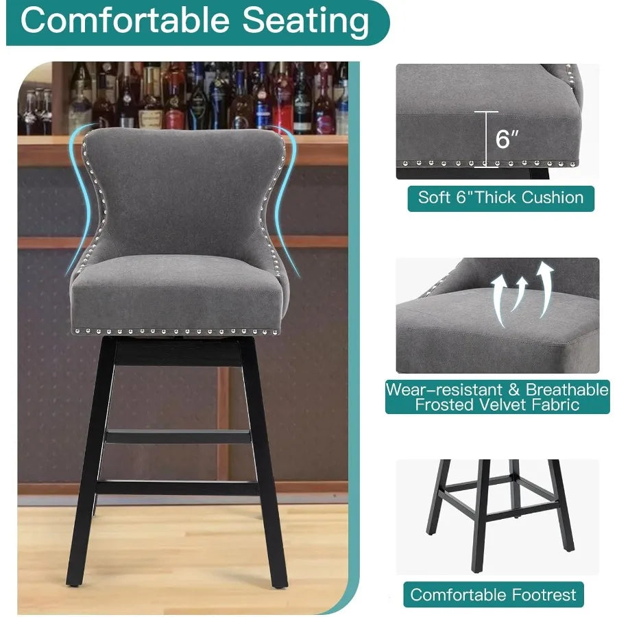 Swivel Velvet Bar Stools Set of 4 29 Seat Height Counter Stools with Tufted Back and iled Trim Upholstered Barstools with Pull