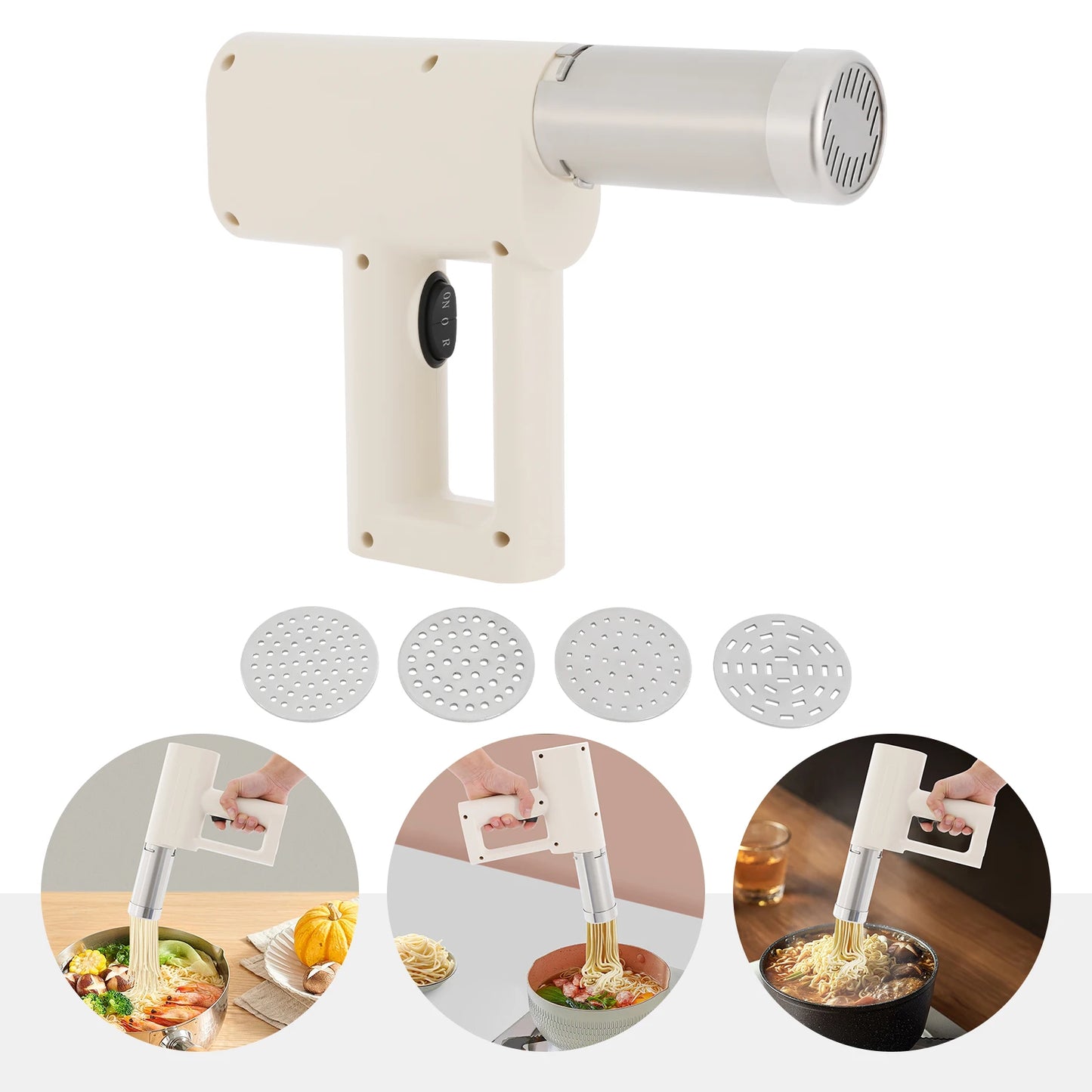 Electric Stainless Steel Pasta Maker,White/Green 5 Molds Kitchen Pasta Machine 22*20.5cm for Home Kitchens