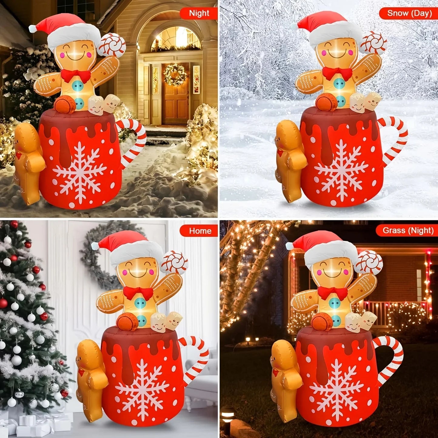 6FT Christmas Inflatables Outdoor & Indoor Decorations | Christmas Blow-up Yard Decorations | Gingerbread Man for Garden Lawn  P