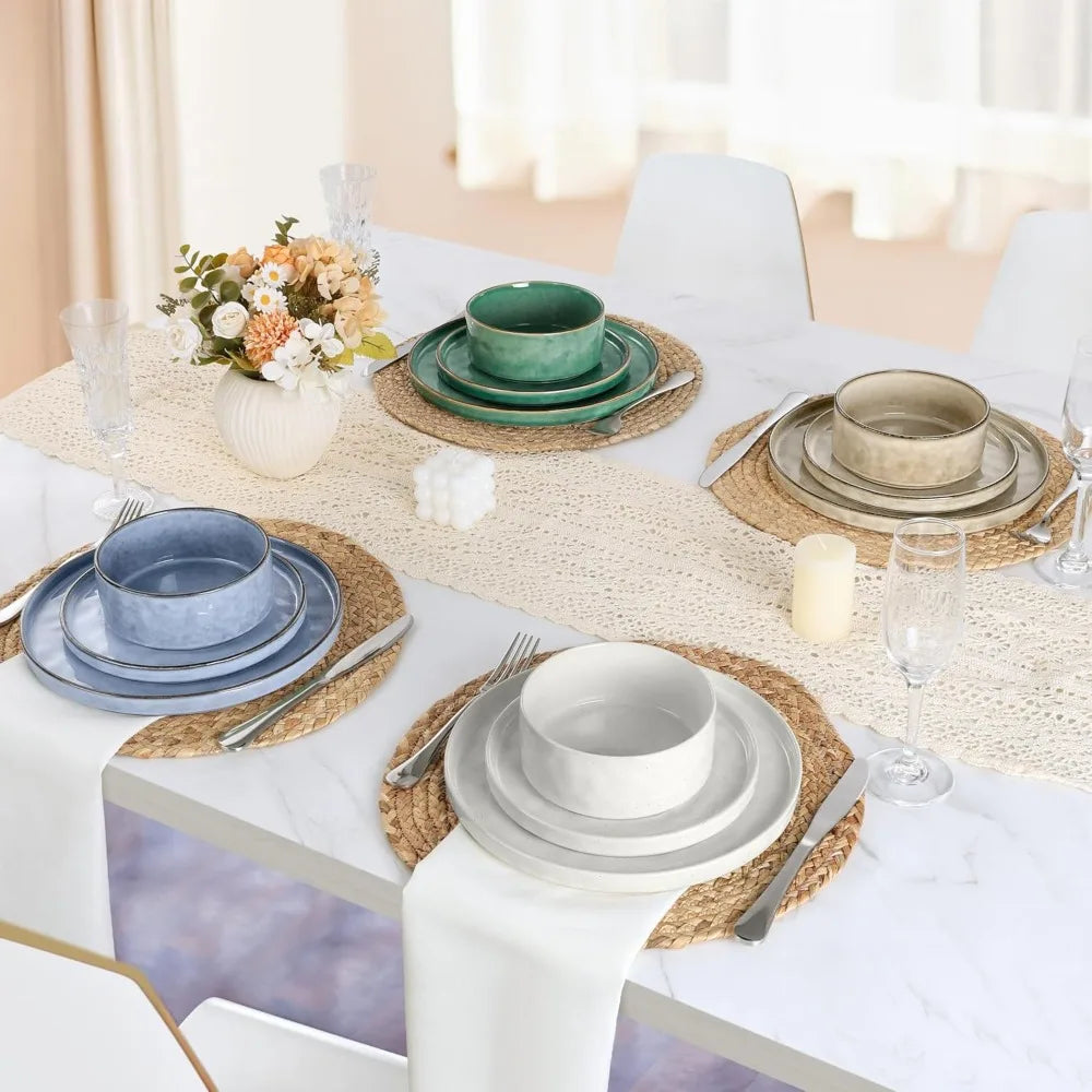 LIANYU Dinnerware Dinner Sets for 6, 18 Piece Ceramic Plates and Bowls Dish Set, Kitchen Speckled Dining Tableware Dishware, Mic