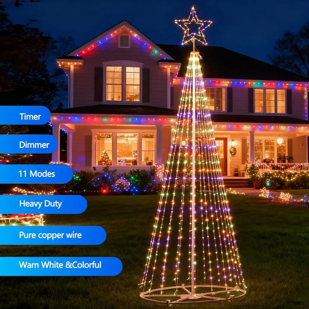 12FT Outdoor Lighting Christmas Tree 650 LED Light Show Christmas Tree with 8 Modes Timer Remote,Tall Star Topped Artificial