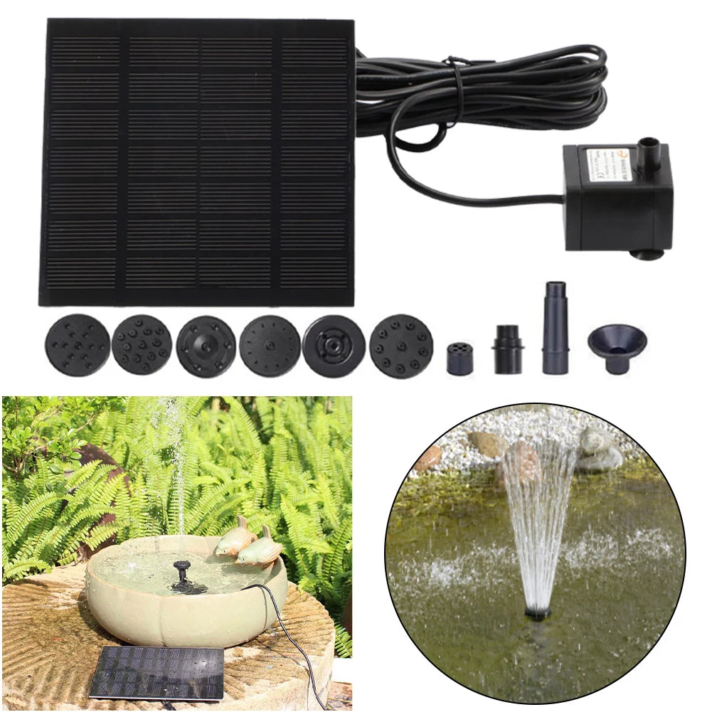 1.2W Solar Fountain 200L/h with 6 Nozzles Solar Pond Pump Lift 110cm Solar Panel Water Pump for Bird Bath Ponds Garden Fish Tank