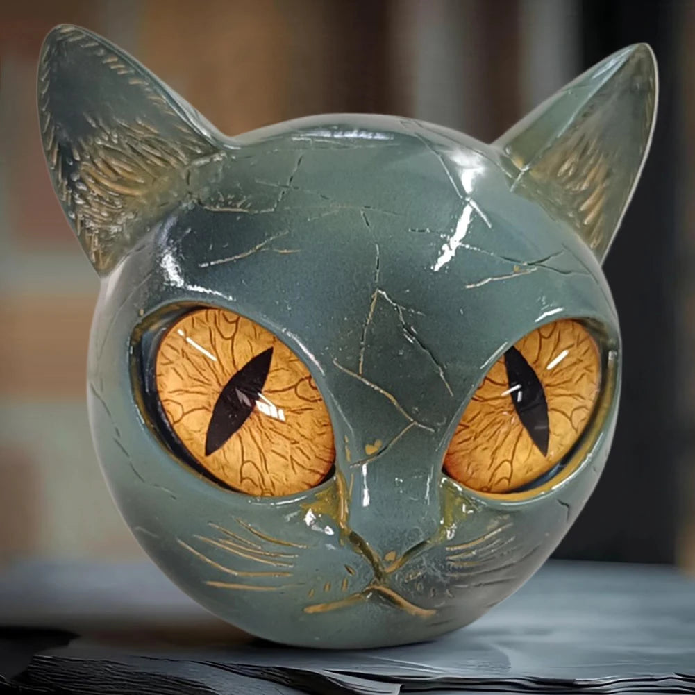 Marble Texture Cat Stone Amber Eyes Cat Statue Kitten Sculpture for Keepsake Gift Office Desk Decor
