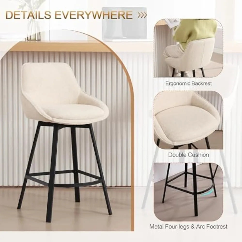 Swivel Counter Stools Set of 2, Modern Counter Height Barstools with Low Backs & Metal Legs