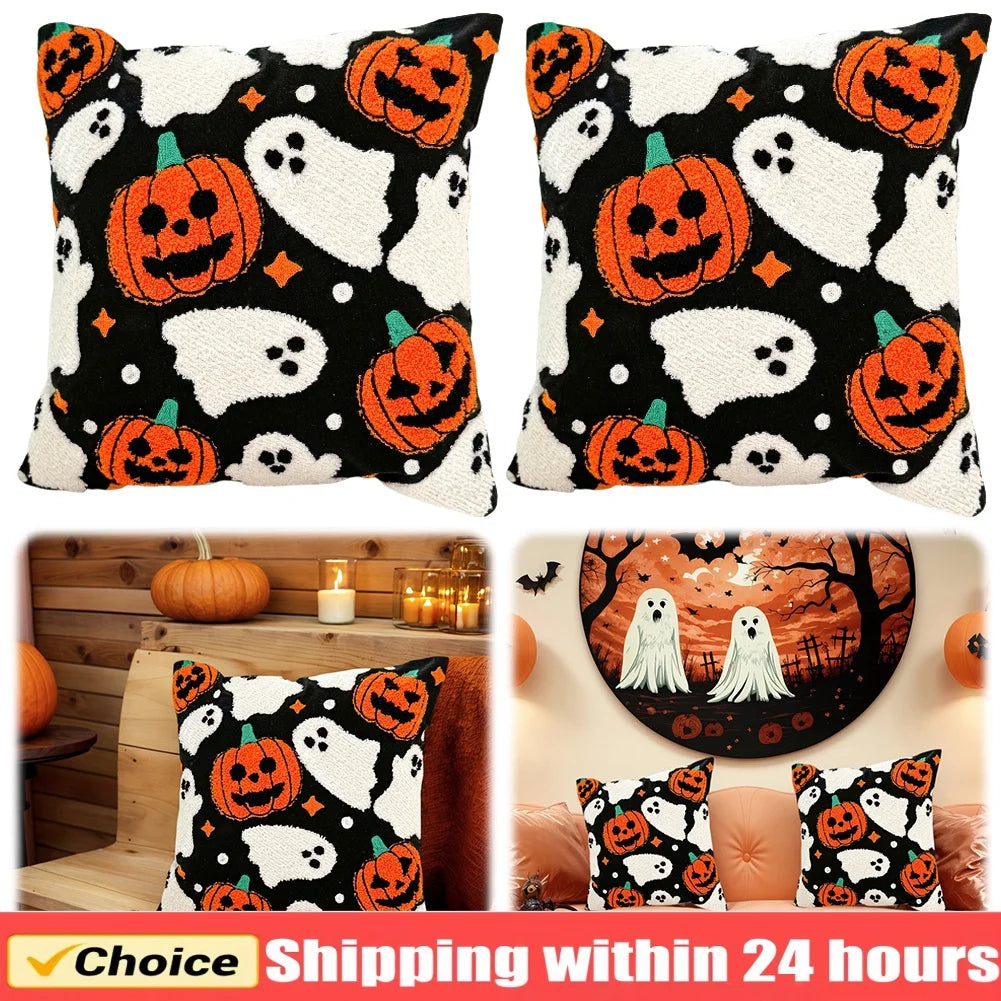 2PCS 45*45cm Halloween Pumpkin Cushion Cover Throw Pillow Cover Pumpkin Fall Decorative Soft Pillowcase for Couch Pillow