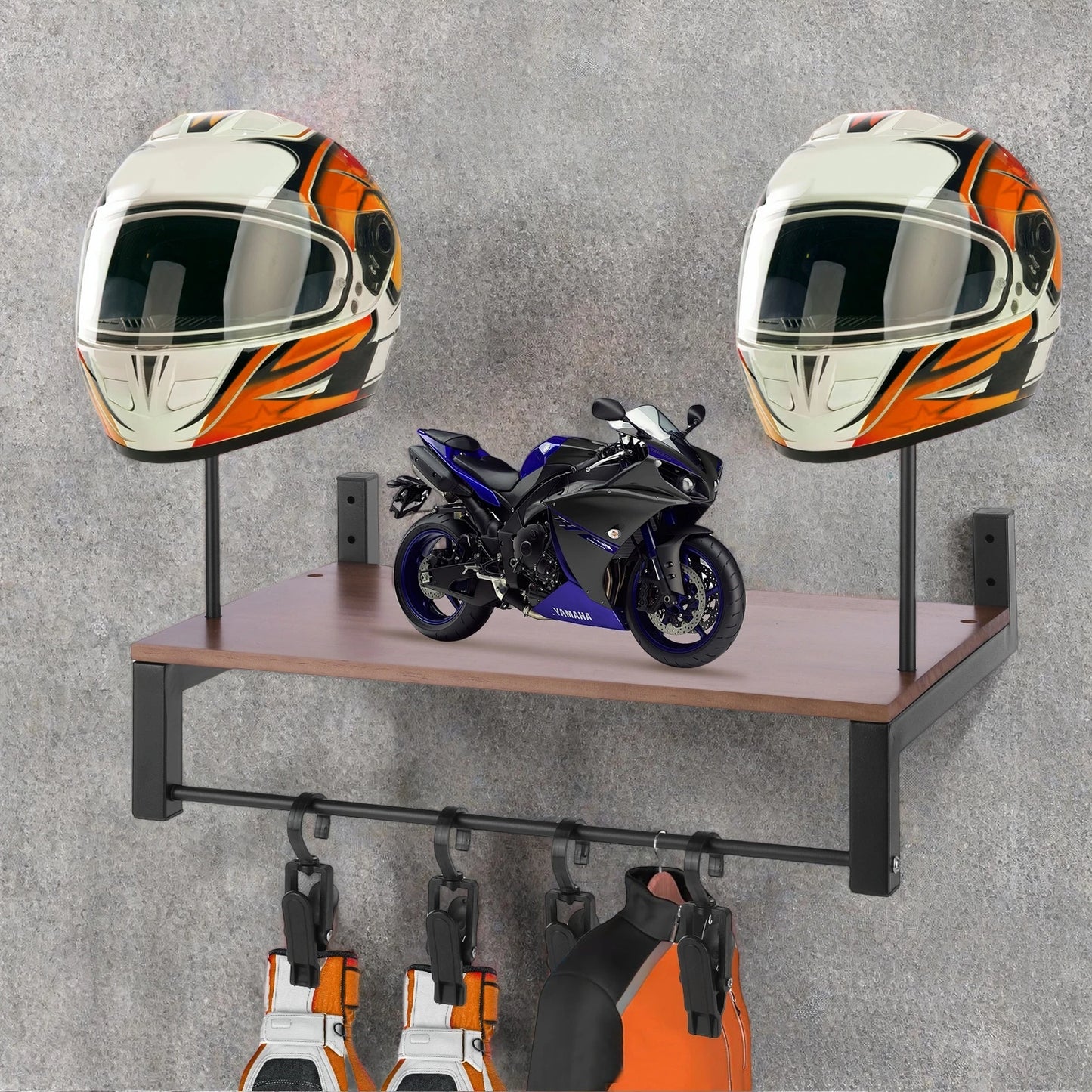 Wooden Helmet Organizer Rack with 5 Hooks Helmet Hanger Wear Resist Metal Helmet Stand for Motorcycle Accesories Storage
