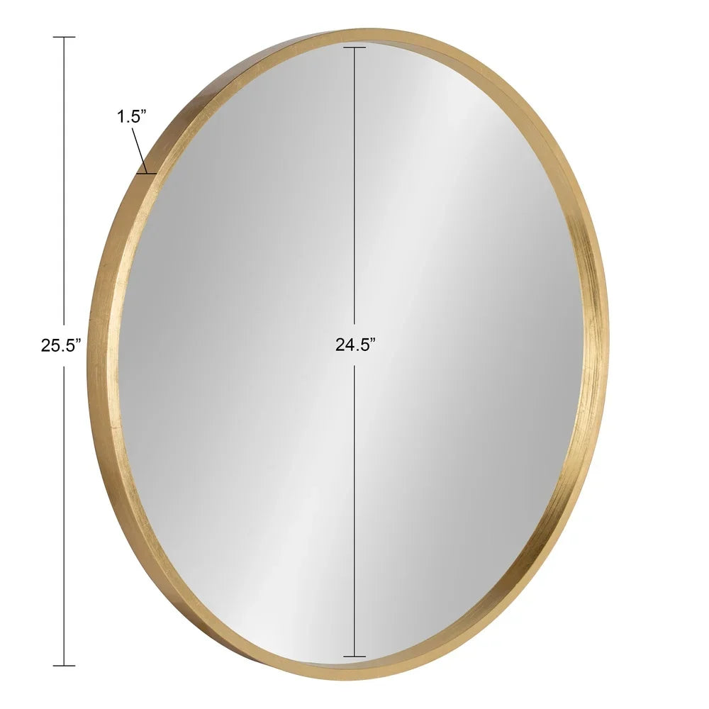 Round Wood Wall Mirror Modern Glam Accent Reflective Decorative Hanging Mirror Living Room Bedroom Bathroom Decor 25.6 inch